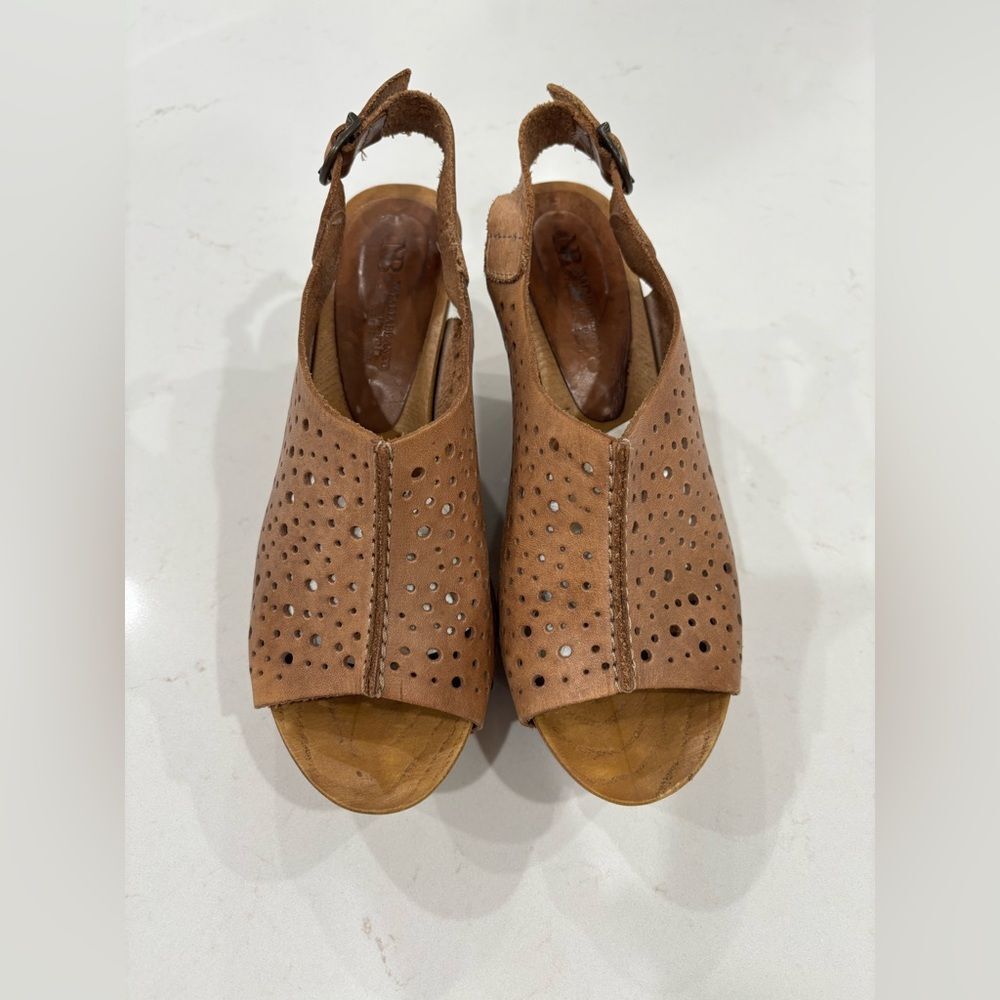 Natalia Blanco Platform Leather Wood Wedges Heels Size 40 (8.5-9)